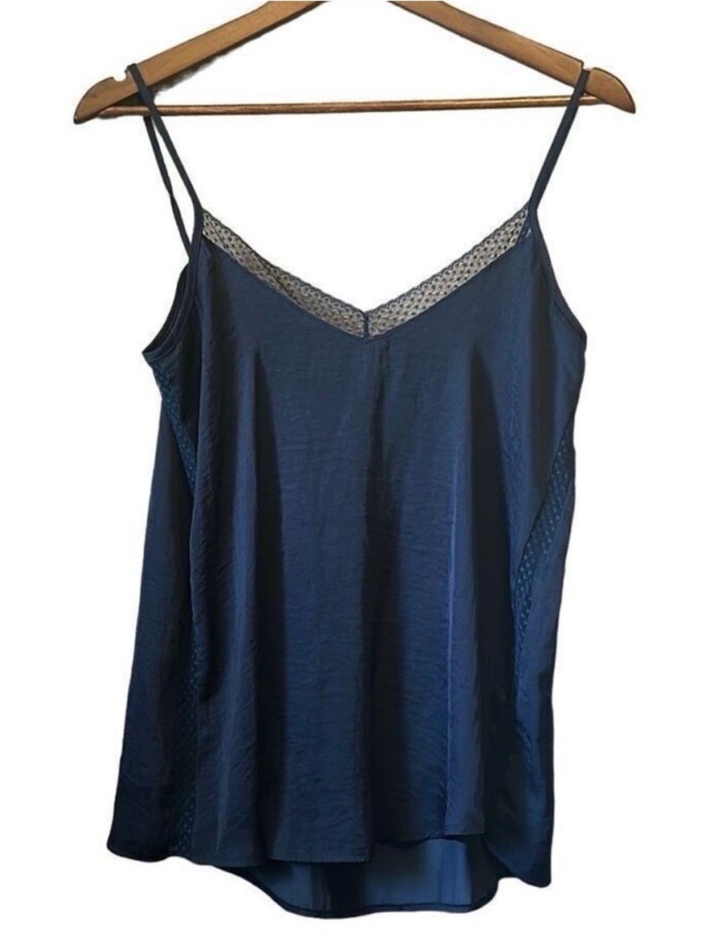 Navy Satin Lace-Trim Camisole Top